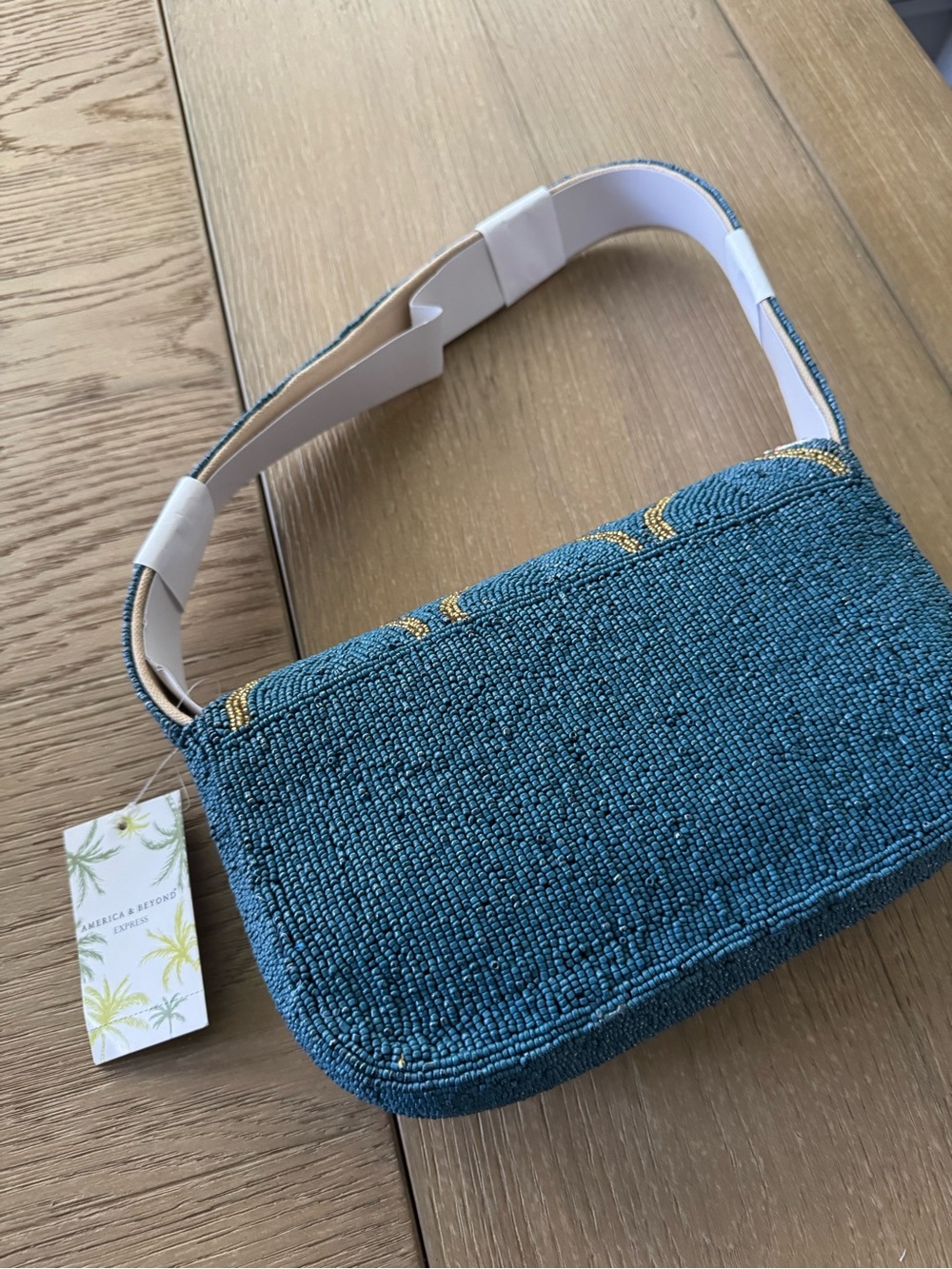 Beaded Coastal Motif Shoulder Bag in Teal - Picture 2 of 2